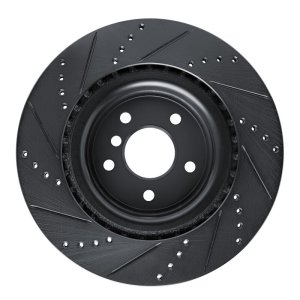 Jaguar XF Brake Rotor (1) - Rear Right - R1 Concepts - Drilled & Slotted - Black - `16-`24